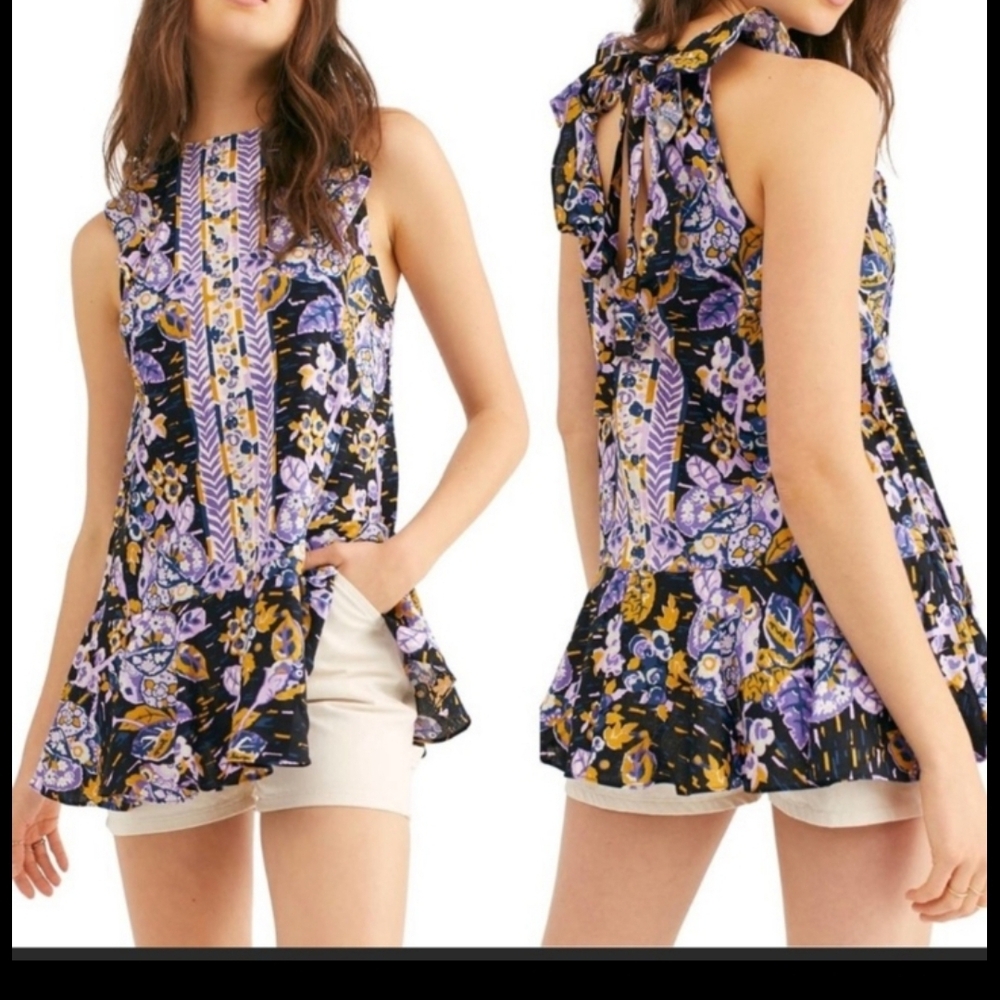 Floral Sleeveless Top - Black and Purple